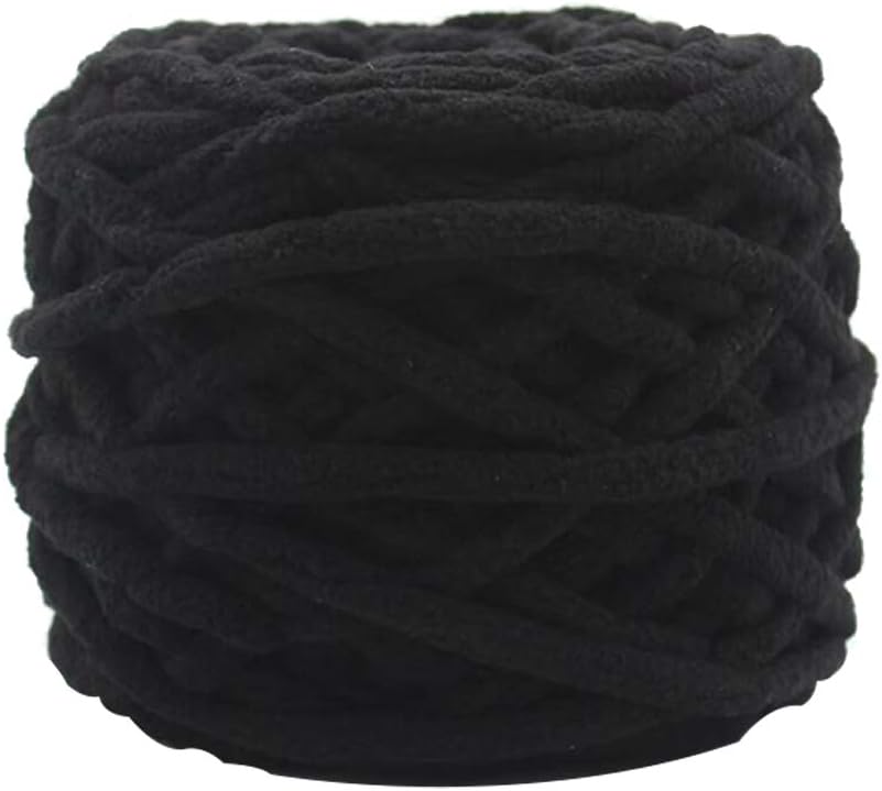 URNINAUKnitting Wool Soft Knitting Chunky Towelling Wool Ball Skein Scarf Yarn Pure Color Cute Black