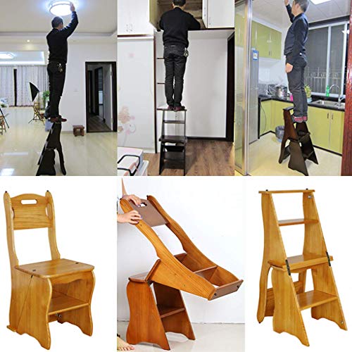 Taburetes escaleras de madera pino LUNEZY silla multifuncion 4 escalones plegable 6