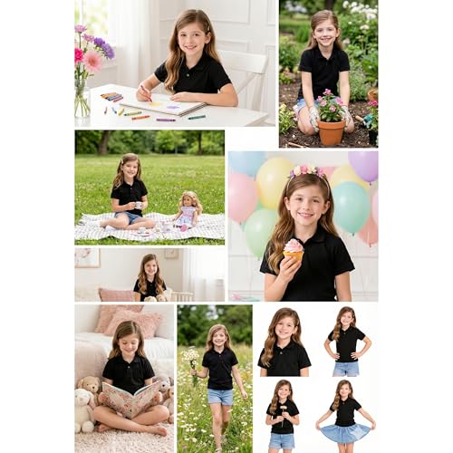 Image of Kids Girls Polo T-Shirt | Half Sleeves | 100% Organic Cotton Rich Bio-Wash Fabric | Ultra Soft & Breathable | Regular Fit | Plain Solid Color Casual Wear & School Uniform
