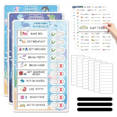 Image of 3 in 1 Bedtime /Morning /Weekly Routine Chart for Kids, Magnetic Chore Chart for Toddlers, Visual Schedule for Kids Toddlers Schedule Board for Home