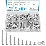 Yinpecly 200pcs #8-32 Phillips Pan Head Machine Screws Nuts Washers Assortment Kit,304 Stainless Steel, Coarse Thread, Fully Machine Thread(#8-32x 1/4', 5/16', 3/8', 1/2', 5/8', 3/4', 1', 1-1/4')