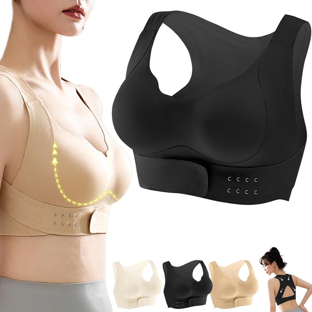 Generico Arisefrom Front Buckle Lifting Correction Bra, Seamless Cross Back Shaping Wireless Sports Push up Bras