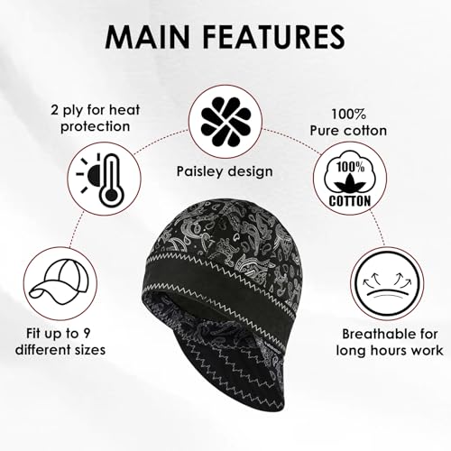 Image of Fullsheild Mens Women's Cotton Welding Cap Reversible OneSize Flame Resistant Cotton Welder Hat Hood FR High Crown 3 pcs Multicolor