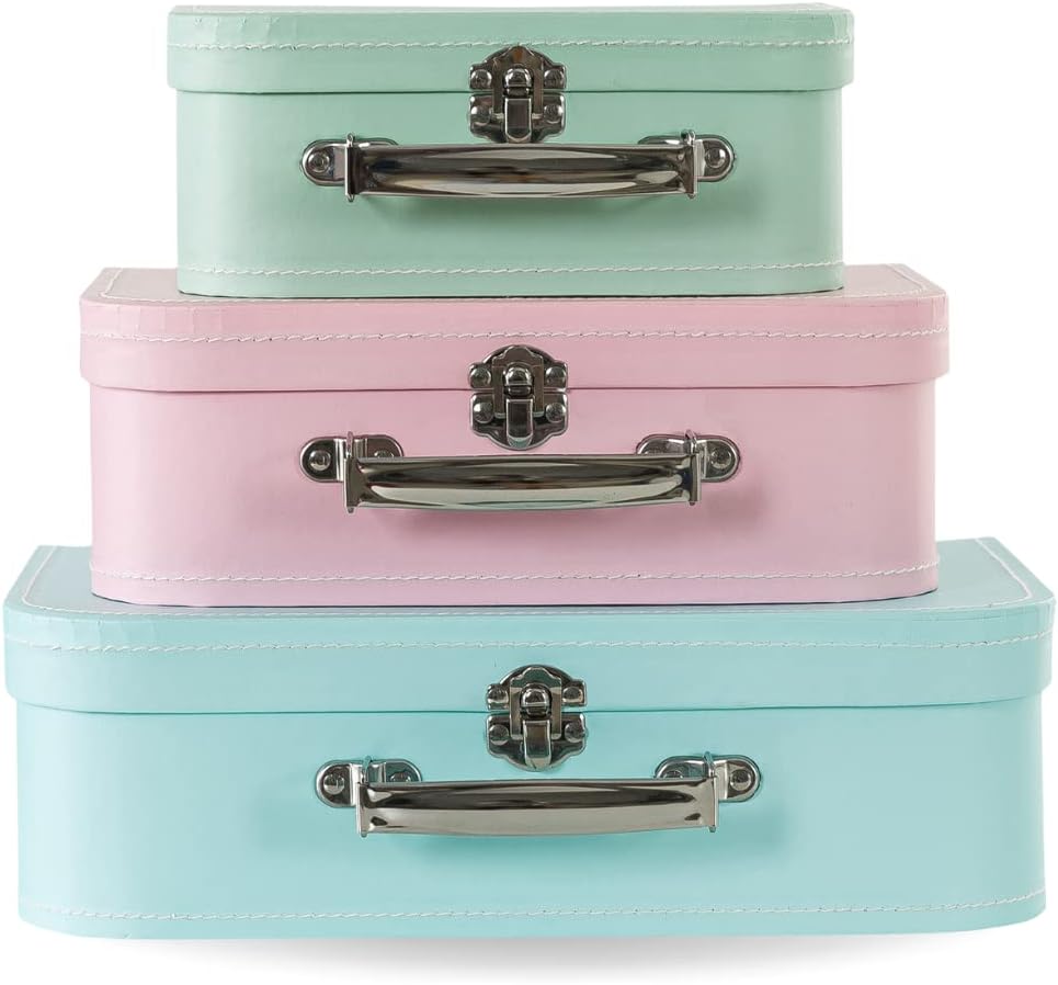 Soul & Lane Mini Decorative Paperboard Suitcases (Set of 3), Small Pastel Storage Boxes (Largest Size: 12" x 8" x 3.5")
