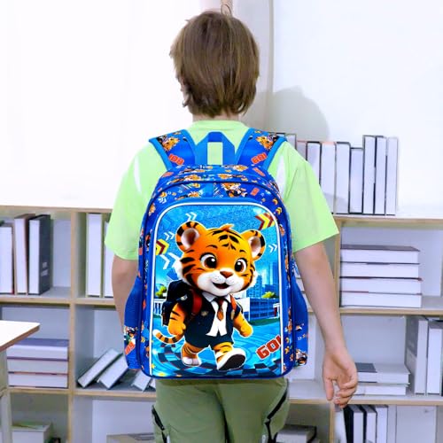 Image of CCJPX 16 inch Kids Backpack for Boys, 3PCS Tiger Water Resistant Preschool Bookbags, Cool Kindergarten School Backpacks and Lunch Box