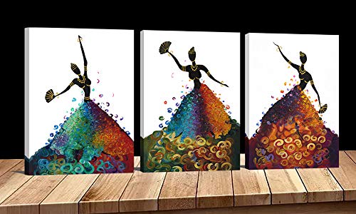 Wall Art for Kitchen Bathroom Black Art Framed African American Dancing Black Women in Dress Abstract Wall Art Pop Painting for Home Decorations 3 Panels Wall Art for Kitchen Bathroom Black Art Framed African American Dancing Black Women in Dress Abstract Wall Art Pop Painting for Home Decorations 3 Panels