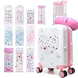 Esteemly Kids Luggage Sets 2 Piece Pink Rolling Suitcases for Girls with Wheel Shardshell 16' Travel Suitcase with 10 Sheets Gem Stickers