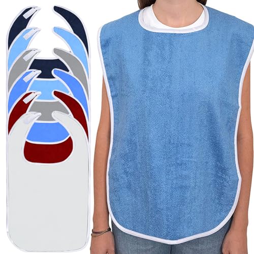 Calenxy - Calenxy 6 Stück Lätzchen für Erwachsene, Latz für Senioren Mehrweg Waschbar 75 x 45cm, Verstellbare Wasserdichte Unisex Kleiderschutz mit Klettverschluss Schlabberlatz für Mutter Vater