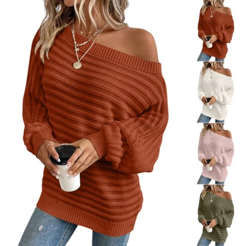 Women Off Shoulder Sweater Slouchy Relaxed Fit Long Sleeve Fall Tops - image 1