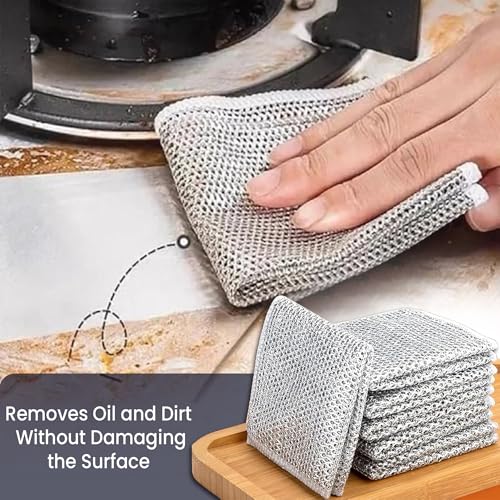 Image of UNOX Non Scratch Wire Dish Cloth (Pack of 10), Steel Scrubber for Utensils Cleaning, Reusable Dish Washing Cloth,Stainless-Steel Dish Wash Scrubber for Washing Dishes, Sinks, Counters