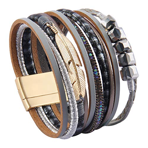 Gelconnie Wrap Bracelets For Women Feather Cuff Bracelet Multilayer Bohemian Bracelet Boho Jewelry Crystal Bracelet Leather Wristbands Jewelry Gift For Sisters, Teen Girls And Mother #TOP4
