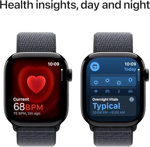 Image of Apple Watch Series 10 [GPS + Cellular, 46mm] - Jet Black Aluminum Case with Ink Sport Loop, One Size (Renewed)