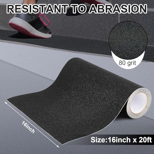 Image of Watersay 16 Inch x 20 ft Widen Anti Slip Tape, Outdoor Non Skid Traction Tape, Waterproof Durable, Grip and Friction Tread Strips Abrasive Adhesive for Road Deck Boat Skateboards Scooters, Black