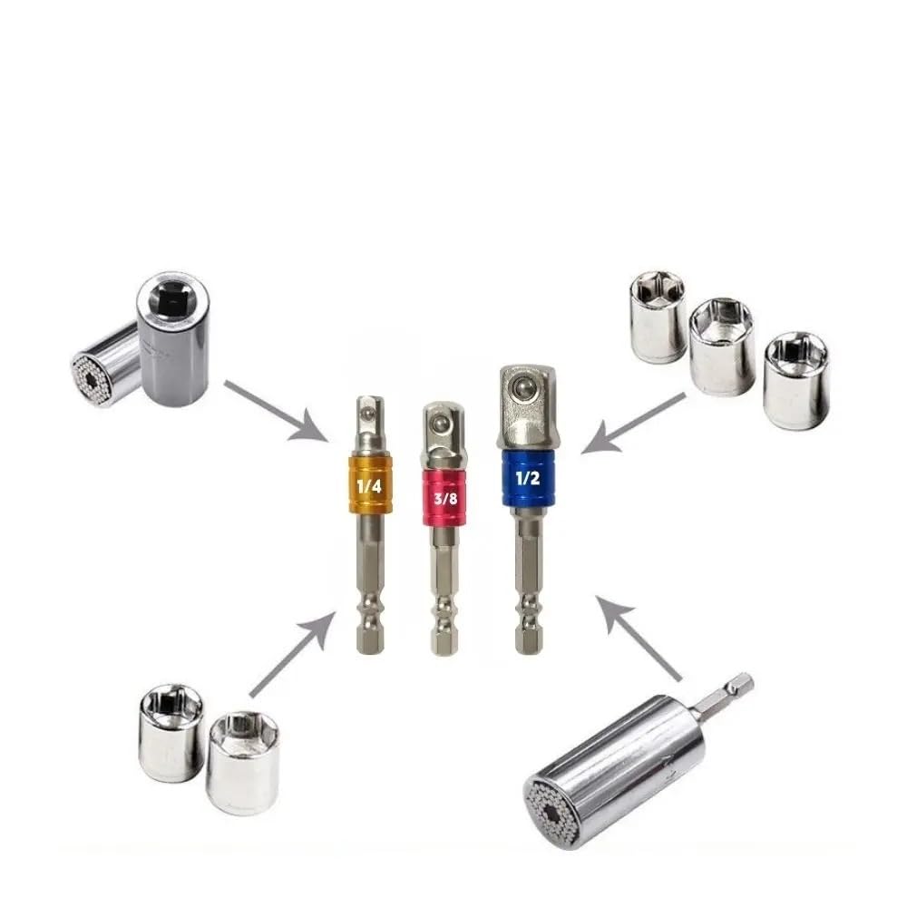 3 szt. Zestaw adapterów gniazd udarowych 1/4" uchwyt sześciokątny do 3/8" 1/2" napęd wiertarki Zestaw przedłużek