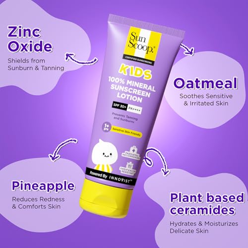 Image of SunScoop Kids 100% Mineral Sunscreen Lotion SPF 30+ PA++++ Broad Spectrum | For 1+ Years | Paediatrician Recommended | Prevents Tanning & Sunburn | Sweat & Water Resistant | for Sensitive Skin (75 gm)