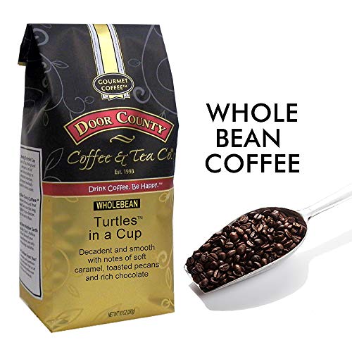 Door County Coffee, Turtles In A Cup, Caramel, Toasted Pecans & Chocolate Flavored Coffee, Medium Roast, Whole Bean Coffee, 10 Oz Bag #TOP2