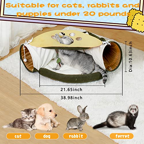 Image of LEFTSTARER 2-in-1 Collapsible Cat Tunnel for Indoor Bed and Hideout - Pet Dog Rabbit Bunny Ferret Tunnel Tubes Toys with Removable Washable Mat, Tower Wheel Stuff