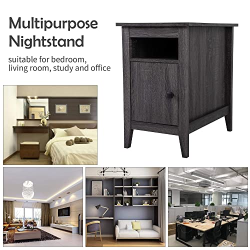 Jaxpety Modern Farmhouse Nightstand Set Of 2, Wooden Bedside End Table With Switchable Door, Open Shelf, Hidden Storage For Living Room Bedroom, Gray #TOP5