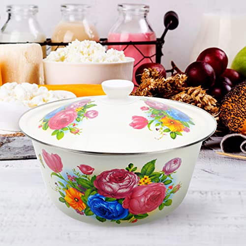 Angoily Enamel Mixing Bowl With Lid Flower Large Salad Bowl Enamelware Washing Basin Chinese Style Soup Bowls Vintage Serving Bowl For Ramen Asian Dishes Cereal Rice Noodle #TOP7