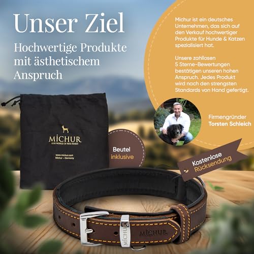 Michur Minimo Hundehalsband Leder, Lederhalsband Hund, Halsband, Braun, Leder, in verschiedenen Größen erhältlich