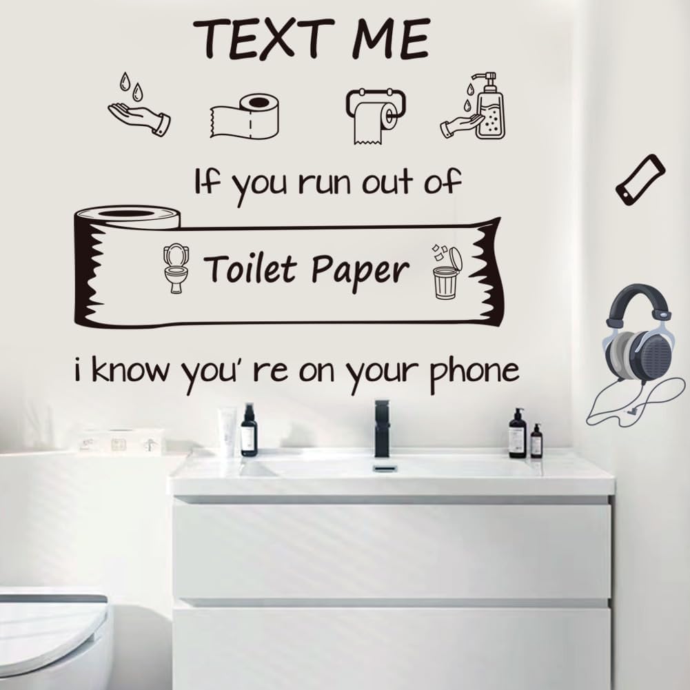 Bathroom Wall Decals Sticker Quote Text Me If You Run Out of Toilet Paper Wall Decor Vinyl Wall Sticker for Bathroom Restroom Toilet Art Home Decoration Home Décor Wall Decoration