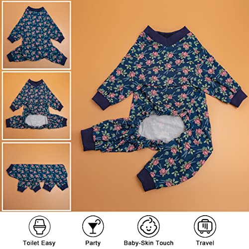 Lovinpet Dog Pajamas For Large Dogs, Post Operative Protection Dog Apparel, 4 Legged Coverage Dog Jumpsuit, Lightweight Country Roads Pink Flowers Navy Prints As Dog Sweater Bottoming 3Xl #TOP3