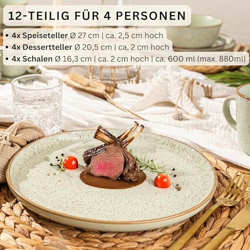 SÄNGER Rio | Tafelservice 12 teilig, Steingut Geschirr Set 4 Personen, 4x Speiseteller 4x Dessertteller 4x Schalen Geschirrset und Schale bunt | VALUE COLLECTION
