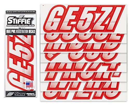 Image of STIFFIE Techtron White /Red 3 inch Boat & PWC Registration Decals • Numbers Letters Stickers