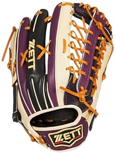 ZETT Soft Baseball Glove Prostatus, for Outfielders, Black x Purple, for Right Throwing, Size: 9 product image