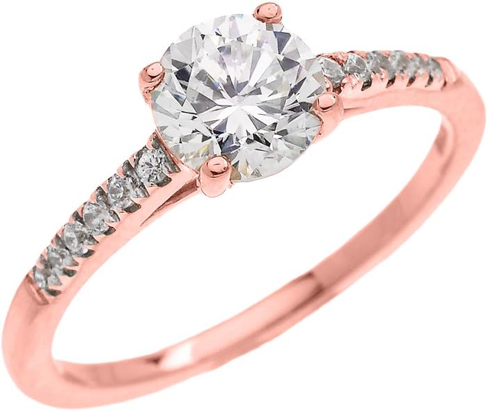 Dainty 10k Rose Gold Cubic Zironia Solitaire Proposal and Engagement Ring (Micro Pave Setting)