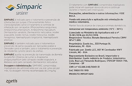 Zoetis Simparic 5Mg 1 3 Até 2 5Kg 03 Compr Para Cães