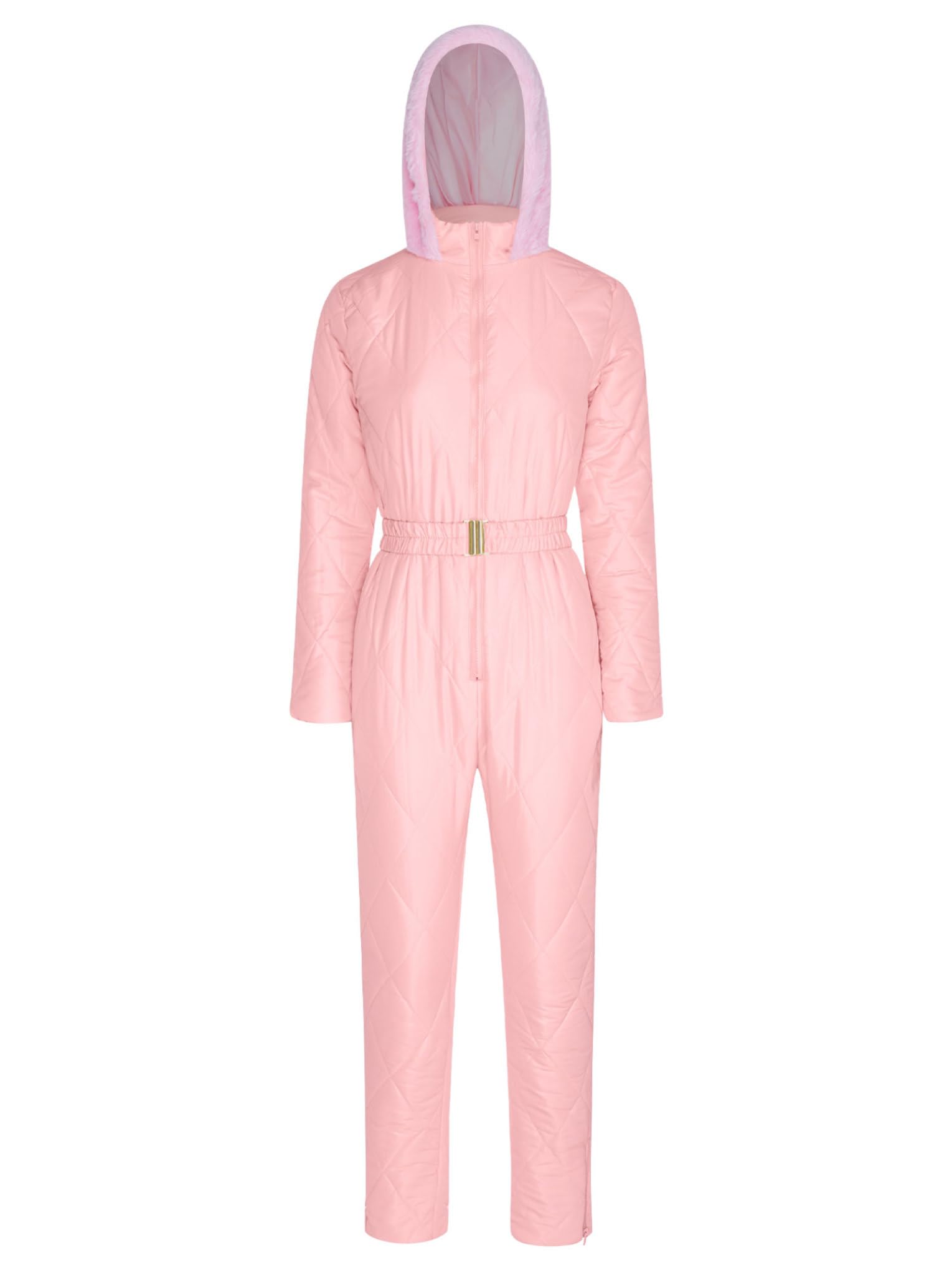 Tute da Neve Donna Salopette Snowsuit Un Pezzo Tutina con Cappuccio Impermeabile Antivento Overall Jumpsuit da Sci Completo Sportivo Rosa XL