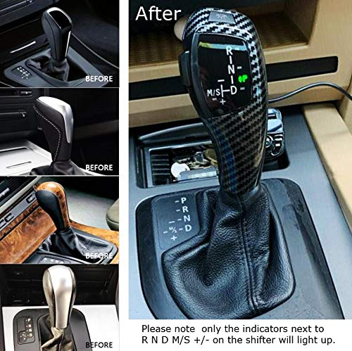iJDMTOY F30 Style Carbon Fiber Finish LED Illuminated Shift Knob Gear Selector Upgrade Compatible with BMW 1999-2005 E46 3 Series, 2004-2010 E60/E61 5 Series