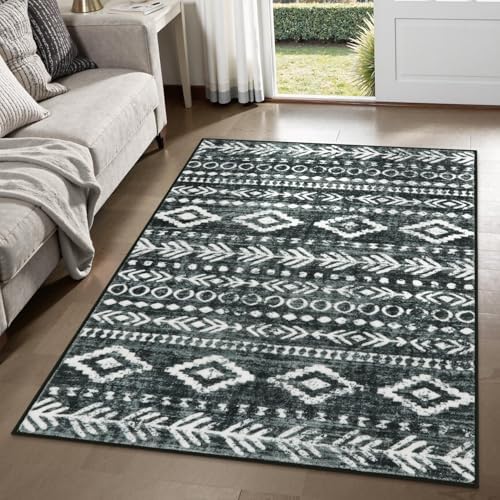 Lahome Moroccan 3x5 Kitchen Rugs Non Slip Washable, Black and Whi...