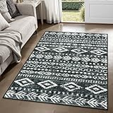 Lahome Boho Moroccan 3x5 Kitchen Rugs Non Slip Washable, Black White Office Rug Low-Pile Soft Area Rug, Rustic Tribal Print Large Indoor Entry Rug Floor Carpet for Entryway Laundry Room