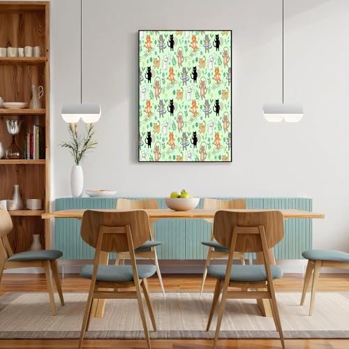 Toile chat jouant vert menthe impression haute définition GDJSMIN 60x90 cm