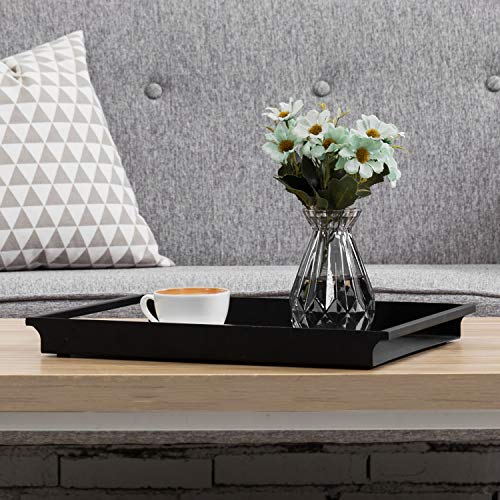 Mygift Decorative Serving Tray - Vintage Style Matte Black Metal Ottoman Coffee Table/Vanity Tray With Sleek Rounded Cutout Handles #TOP2