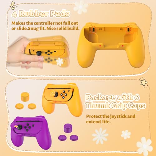 Image of FASTSNAIL Grips Compatible with Nintendo Switch for Joy Con & OLED Model for Joycon, Wear-Resistant Handle Kit Compatible with Joy Cons Controllers, 2 Pack(Orange and Purple)