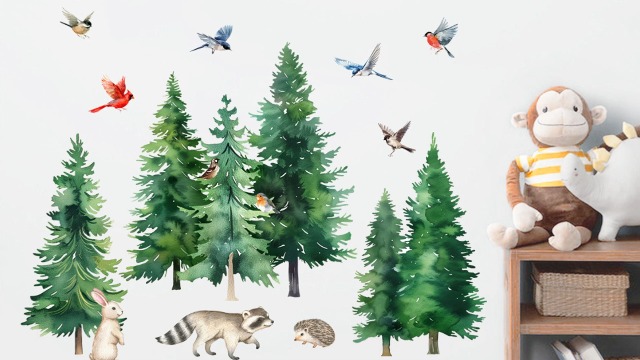 Vinilo decorativo Animales Bosque en acuarela Mfault miniatura 7