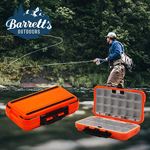 Barrett's Outdoors Small Tackle Box for Fly Fishing with 30 Adjustable Removable Tackle Box Organizer Waterproof Compartments. Great for Jewelry & Medicine Storage (Orange)