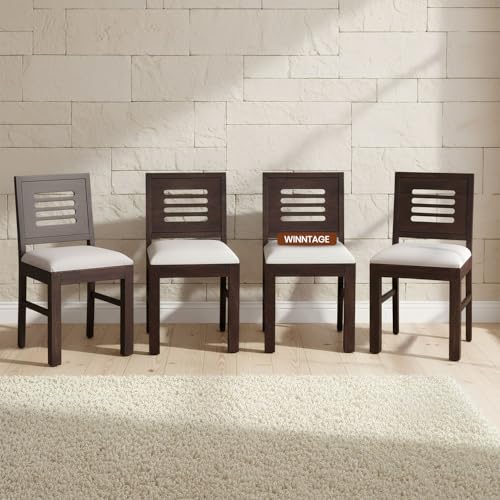 Image of Furniture Sheesham Wood Dining Chair Multipurpose Dining Room Furniture | Wooden Cushion Chair for Living Room Study Room Home and Office (Set of 4, Chestnut Finish) | 1 Year Warranty