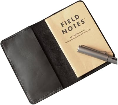 Refillable Genuine Leather Journal Cover for Moleskine Cahier Notebook Pocket size 3.5" x 5.5" Field Notes Cover Vintage Refillable Notepad - 301 - Black