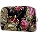 ATOMO Trousse de maquillage tendance pour femme - Grande trousse de toilette - Brodée - Tête de mort punk avec couronne et rose