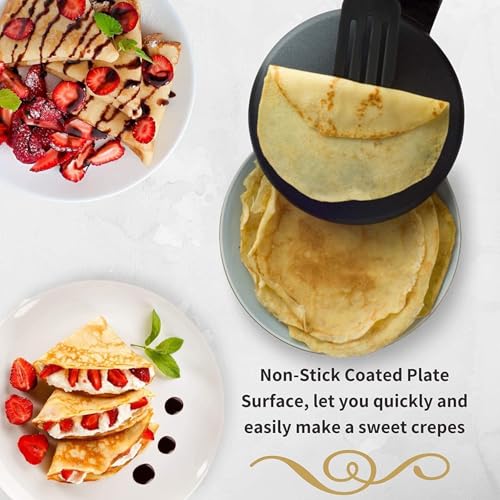 Image of Electric Crepe Maker & Dosa Maker Machine, Portable Non-Stick Pancake Pan with Automatic Temperature Control & Batter Bowl, Ideal for Blintzes, Chapati, Tortillas, Roti & Flatbreads, Easy to Clean