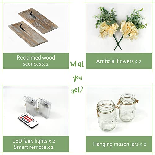 Besuerte Rustic Wall Decor Sconces - Country Vintage Farmhouse Home Bedroom Living Room Wall Art Decor With Wireless Remote,Rose Flowers&Led Fairy Lights,Set Of 2(Xlarge, Brown) #TOP3