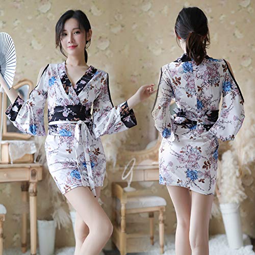 image for SINROYEE Women's Japanese Kimono Mini Dress Extra Long Black Chiffon F