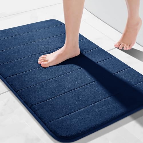 Hafaa Memory Foam Bath Mat – 40 x 60 cm Navy Extra Soft & Comfortable Non Slip Bathroom Mat Washable Super Absorbent Shower Mats