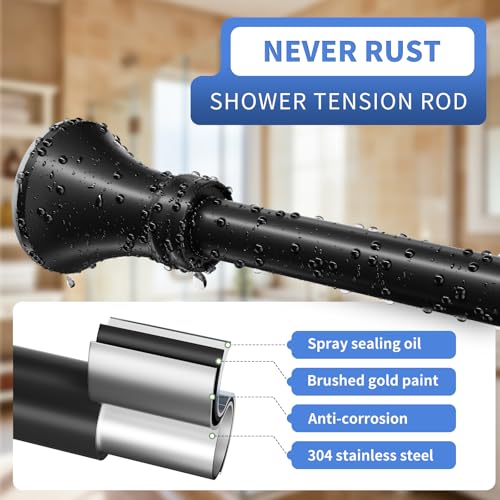 YNL Matte Black Shower Curtain Rod 36-94 Inch(3-7.8ft), No Slip No Drill No Rust Shower Rod For Bathroom Window Patio, Adjustable Spring Long Tension Rod - Thumbnail 2