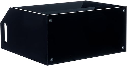 Miniatura 7 de MyGift Soporte para casetes compactos de acrílico negro de 2 niveles con asas de transporte recortadas, cintas de casete de audio retro, soporte de