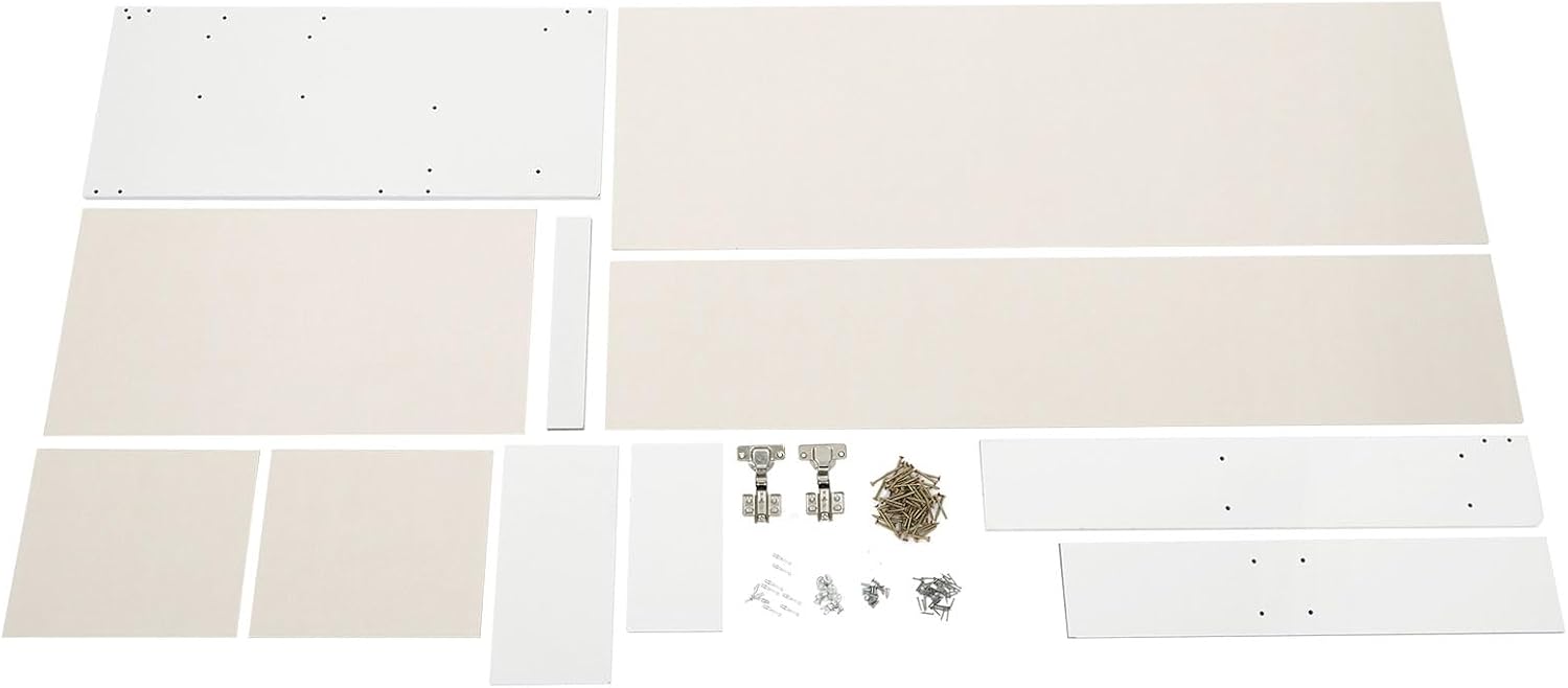 Home Office Desk with Hutch and Drawer, Modern Computer Desk, Drawers and Storage Cabinet, Rectangular Wood Office Desk, Study Writing Desk Workstation, White (47.2 * 15.74 * 55.9in)